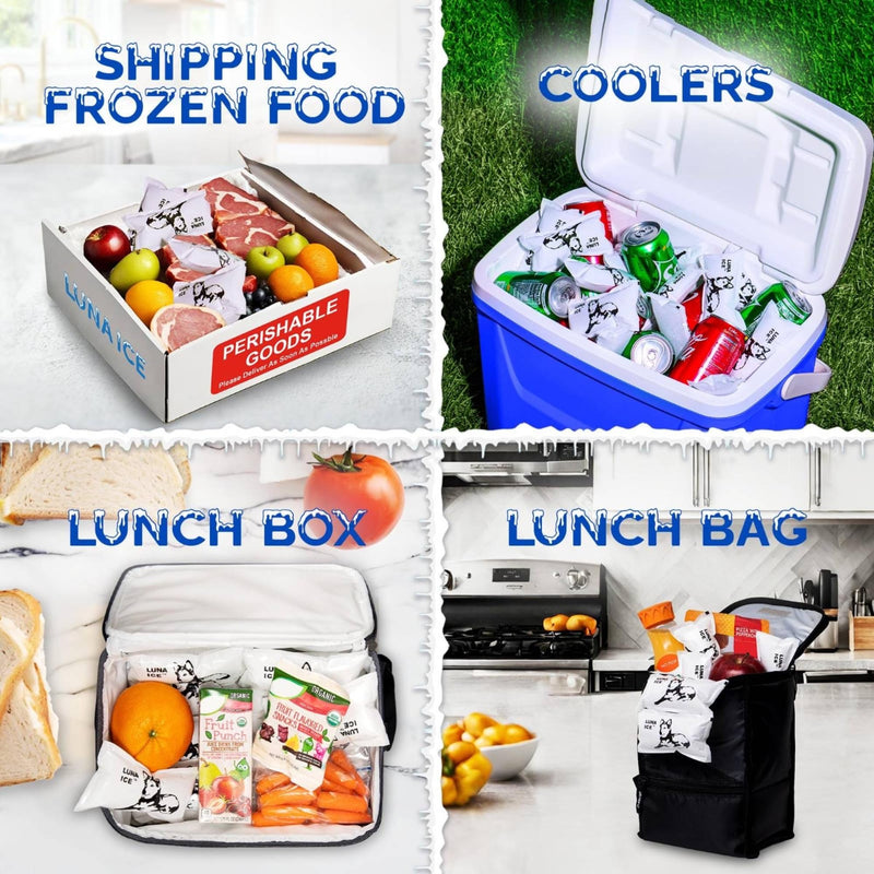 [Australia] - Ice Pack Bulk 12-600-Dry Ice for Shipping Frozen Food-Lunch Box Ice Packs-48+Hours-15x12in/5x3in-Reusable ice packs-Freezer packs-Ice packs shipping-Dry ice packs for shipping-12 Pack-Luna Ice 12 Pack 