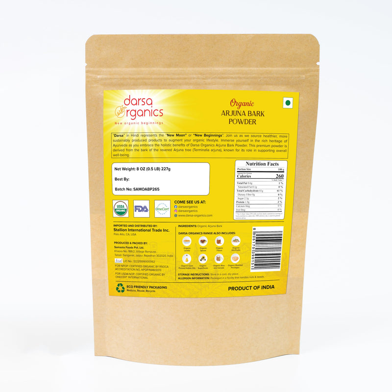 [Australia] - Arjuna Powder, 8 oz - USDA Organic Terminalia Arjuna for Cardiovascular Support, Heart Health and Blood Pressure Maintenance, Arjuna Bark Powder, Non-GMO, Gluten-Free, Kosher 