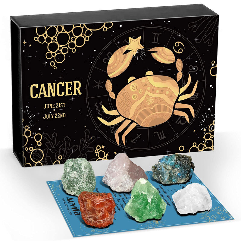 [Australia] - Cancer Crystals Gift Set, Zodiac Signs Healing Crystals Birthstones with Horoscope Box Set Cancer Astrology Crystals Healing Stones Gifts 