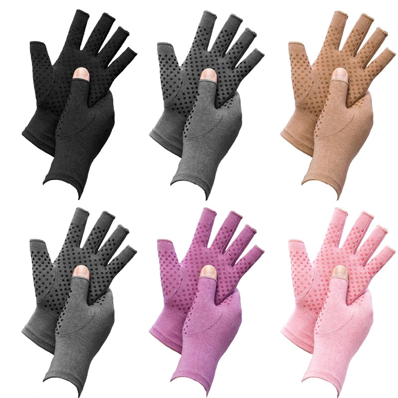 [Australia] - 6 Pairs Arthritis Compression Gloves for Women Men Fingerless Hand Compression Gloves for Typing, Driving and Work Medium 