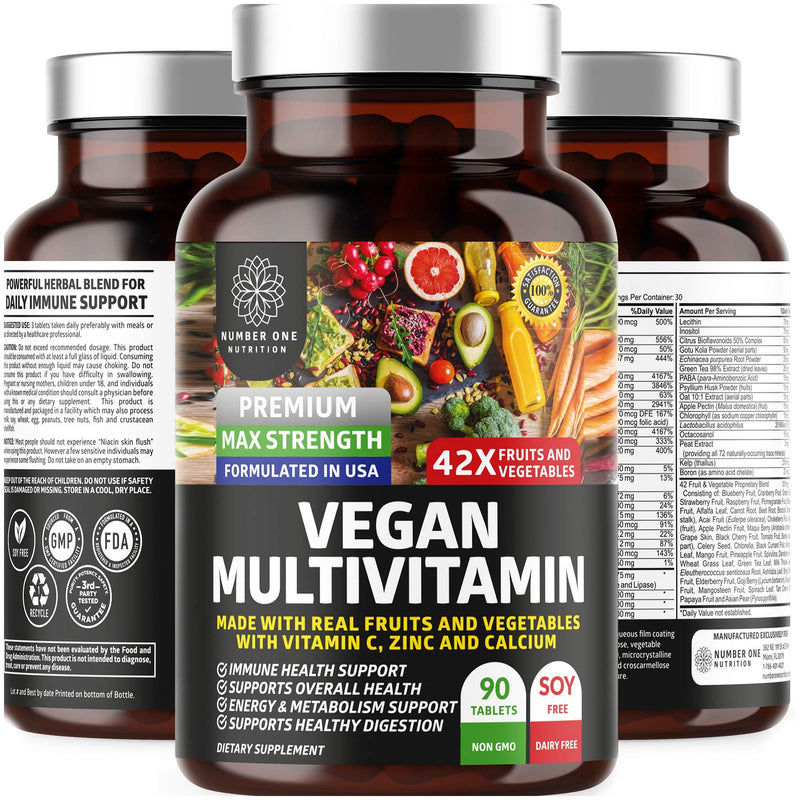 Number One Nutrition N1N Premium Super Fruits & Veggies Supplement [40 Whole Foods] and Vegan Multivitamin [86 Ingredients, Plant-Based], 2 Pack Bundle