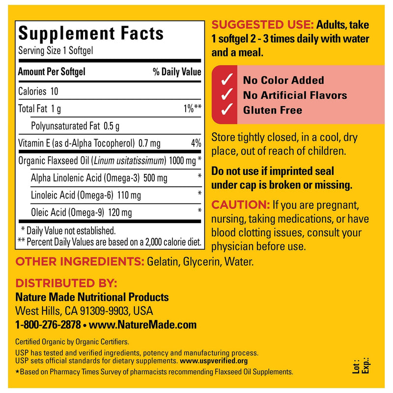 [Australia] - Nature Made Flaxseed Oil 1000 mg, Dietary Supplement for Heart Health Support, 180 Softgels (Pack of 2) 