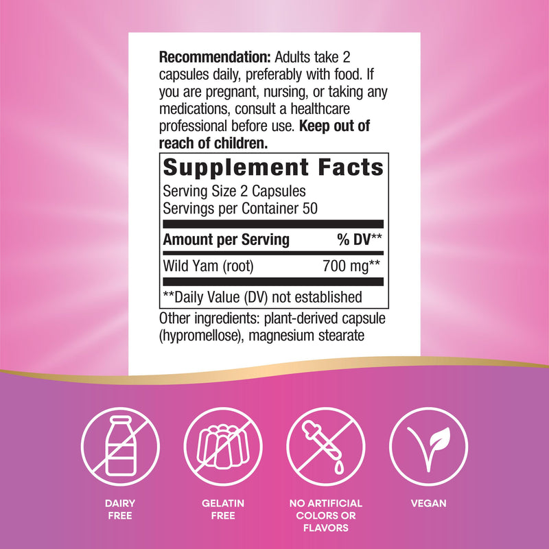 [Australia] - Nature's Way Wild Yam Root, Women's Traditional Health Support*, 700 mg per 2-Capsule Serving, Non-GMO Project Verified, 100 Vegan Capsules (Packaging May Vary) 