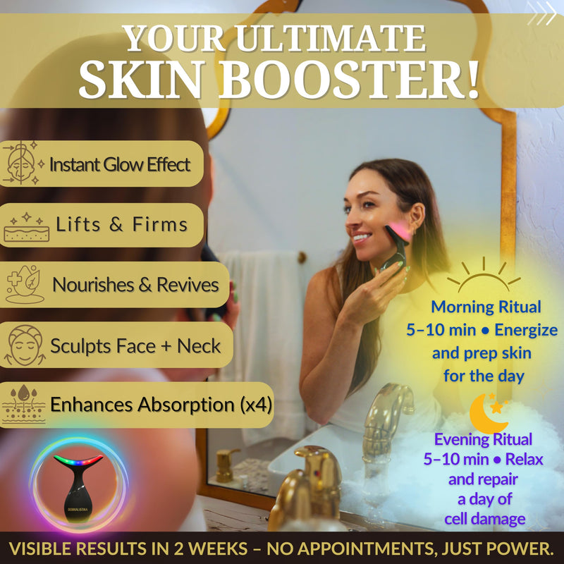 Red-Light-Therapy-for-Face and Neck, Facial & Neck Massager Triple Action Portable Beauty Device. LED, Thermal, and Vibration for a Radiant Appearance in Minutes a Day at Home Skin Care.