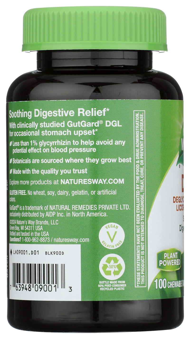[Australia] - Nature's Way Nature's Way Dgl 3:1 (deglycyrrhizinated Licorice) Digestive Relief, Original, 100 Chewables, Licorice Flavored, 100 Count 
