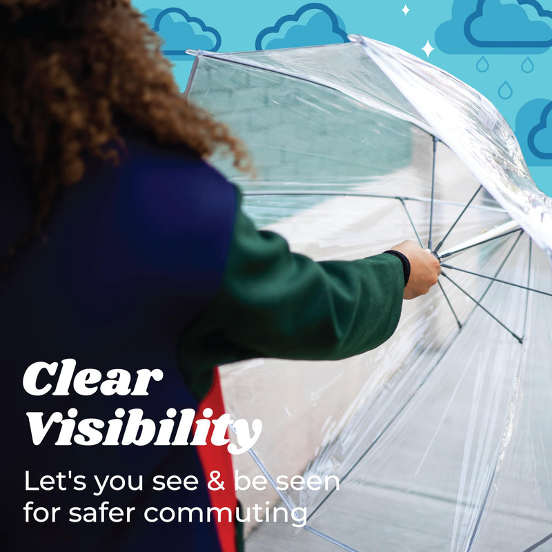Totes Adult Windproof Bubble Umbrella with J Hook Handle and Enhanced Visibility