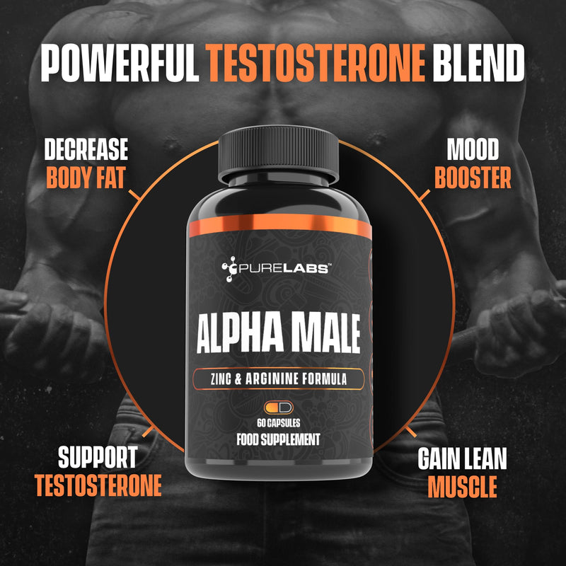 Alpha Male Testosterone Support for Men – 60 Capsules – High Strength Vitality & Muscle Support Supplement with Tribulus, Zinc & Vitamin D3 – Maintain Normal Testosterone Levels & Energy – Pure Labs