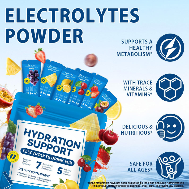 48 Packs Electrolytes Sachets-Electrolyte Powder Sachets Electrolytes Drinks Hydration Nutrition Mixes 5 Liquid Daily IV Recharge for Balance Gut Eye Health, Muscle Comfort, Sugar Free (2 Pack) 2 Pack