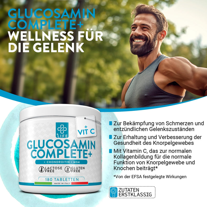 [Australia] - GLUCOSAMINE CHONDROITIN MSM with Vitamin C PiuLife® • 180 Tablets Articular Cartilage Supplement • Chondroitin Supplement High Dose Glucosamine Glucosamine Complex 180 Units (Pack of 1) 
