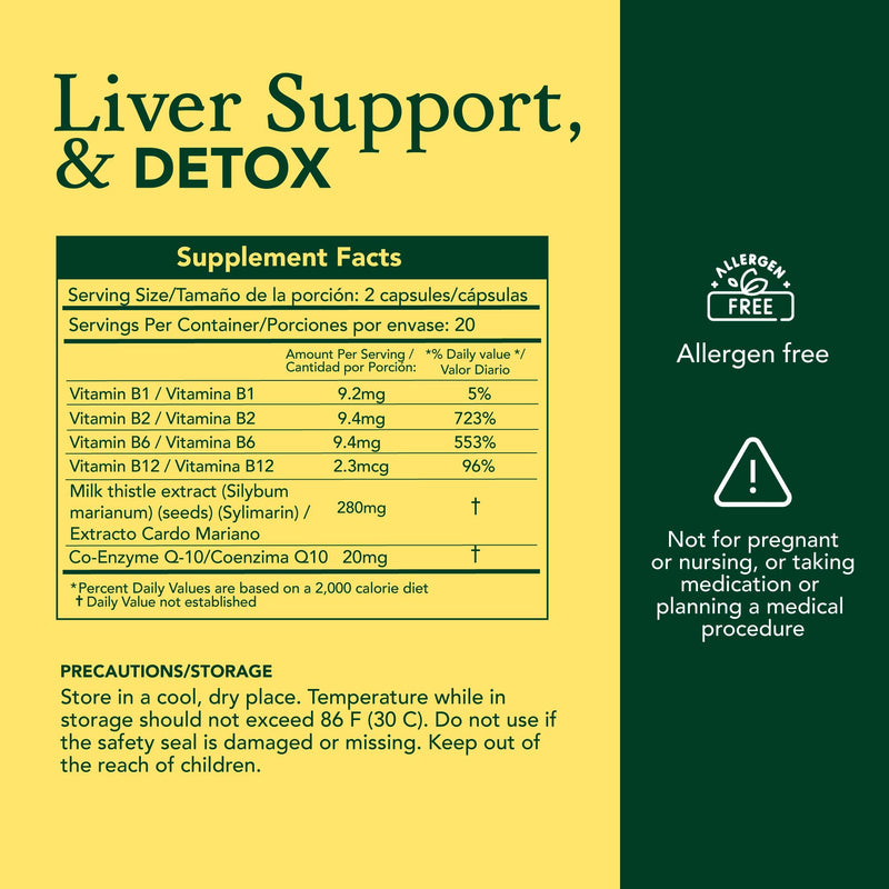 Vall-Hepalive - Liver Support Supplement - 40 Capsules - Milk Thistle & B-Complex Vitamins with CoQ10 Antioxidant Formula - Allergen-Free Daily Liver Health Support