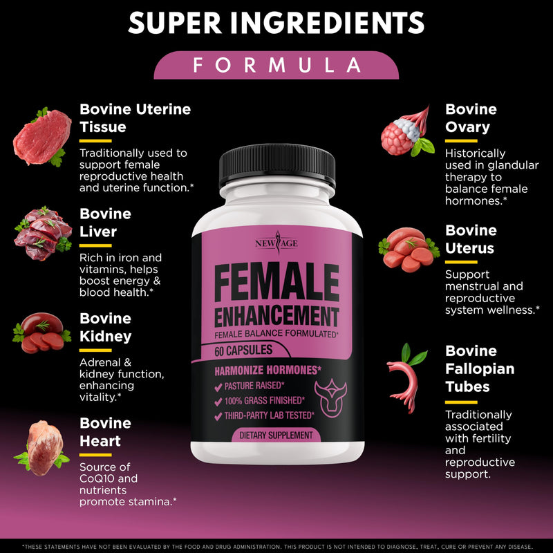 NEW AGE Beef Organ Supplement for Women – Supports Hormone Balance, Energy & Wellness – Pasture Raised Superfood – Liver, Heart, Kidney, Uterine Tissue – Ovary, Uterus, Fallopian Female Support -60 60 Count (Pack of 1)