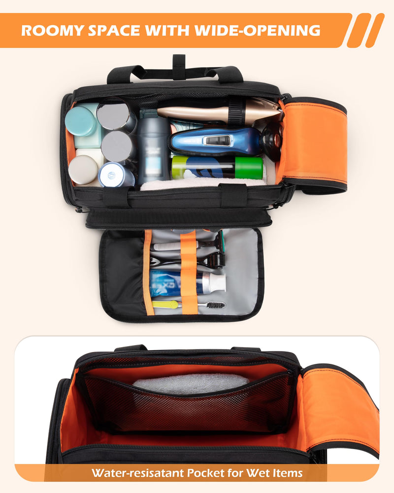 Tactical Travel Toiletry Bag for Men, Extra Large Dopp Kit Organizer | Large Toiletry Bag with Dual Way Zippers, Tactical Design, Wet & Dry Separation,Travel Hygiene Bag for Shaving Grooming Black