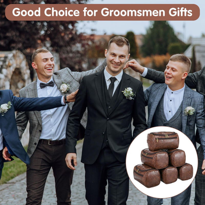 6-Piece Leather Toiletry Bag Set for Men, Waterproof Travel Groomsmen Gift with Multiple Compartments - Ideal for Shaving Kits, Cosmetics & Essentials (Dark Brown)