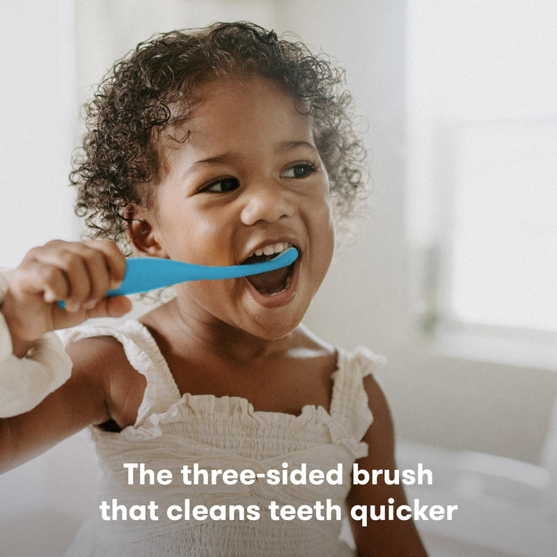 [Australia] - Frida Baby Triple-Angle Toothhugger Training Toddler Toothbrush | Toddler Toothbrush 2 Years and Up, Cleans All Sides at Once | Blue 1 Count (Pack of 1) 