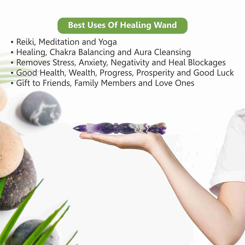 Amethyst Metaphysical Carving Healing Wand | 6" Handmade Carving Gemstone Stick Pencil for Meditation Massage Pagan| Dynamic Energy Chakra Balancing & Aura Cleansing Healing Stick Amethyst