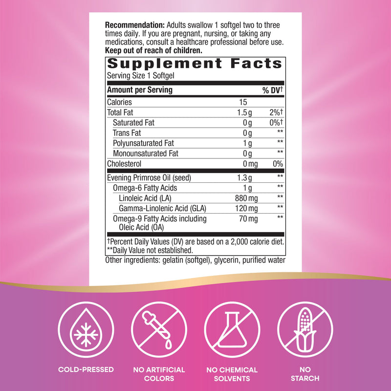 [Australia] - Nature's Way Evening Primrose Oil, Cold Pressed, 120 mg GLA per Serving‡, 120 Softgels (Packaging May Vary) 120 Count (Pack of 1) 