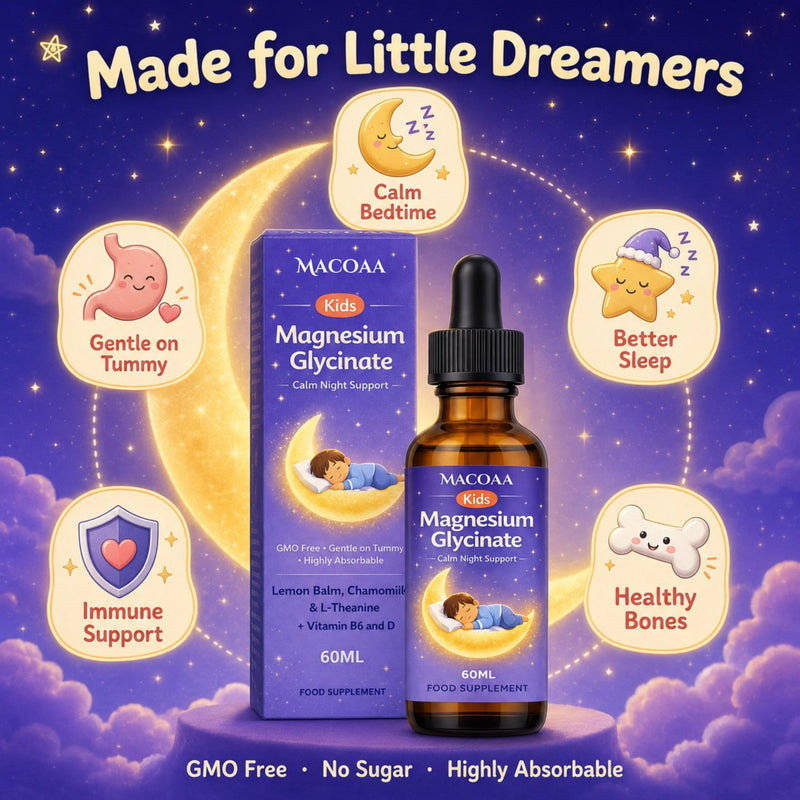 Magnesium Glycinate Kids Liquid Drops 150mg | Calm Night Support | with Vitamin B6, D3, Lemon Balm & Chamomile | Easy Absorption | 60ml |