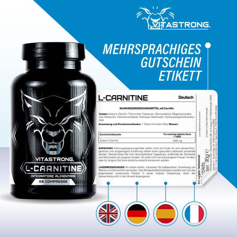 [Australia] - Vitastrong CARNITIN | 100% pure L-Carnitine | Improves energy and endurance during training | High quality Made in Italy. 