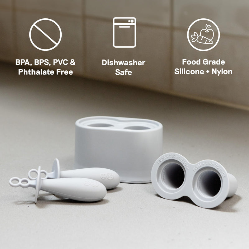 [Australia] - ezpz Tiny Pops (Pewter) - Popsicle Mold Set with Wands for Infants 4 Months + - Two Pack - Baby Essentials Mold Set with Wands (2-Pack) 