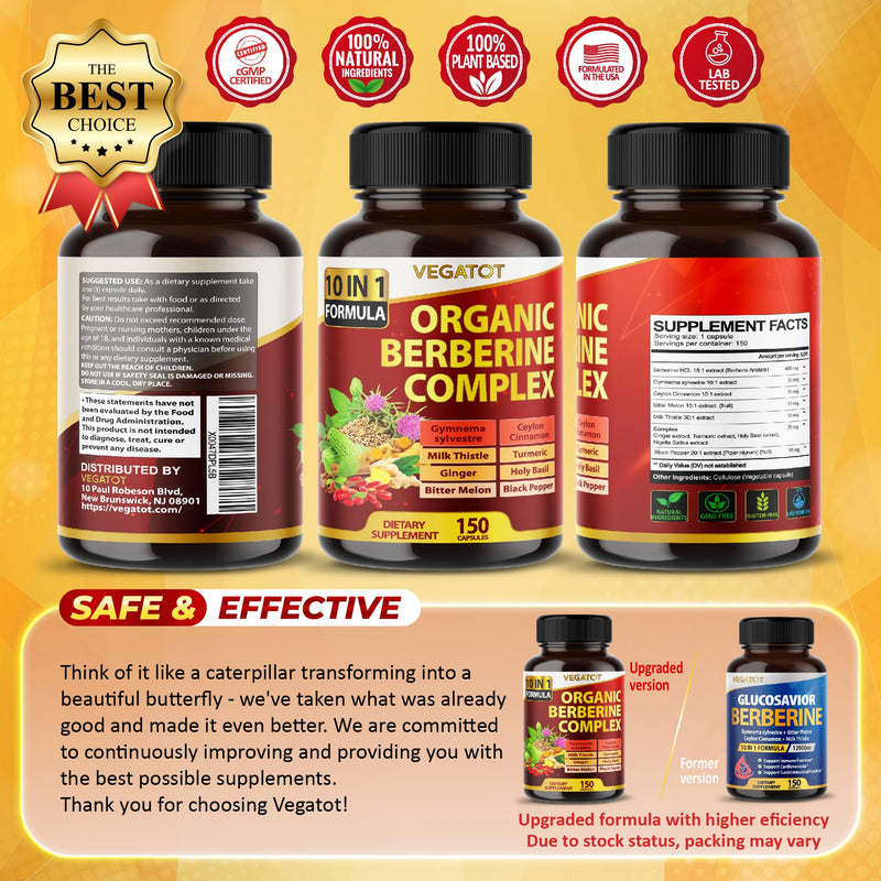 [Australia] - VEGATOT GlucoSavior Berberine Supplement 12,900mg with Ceylon Cinnamon, Bitter Melon, Gymnema - Supports Immune, Heart Health & Gastrointestinal Function - Made in The USA (150 Count (Pack of 1)) 