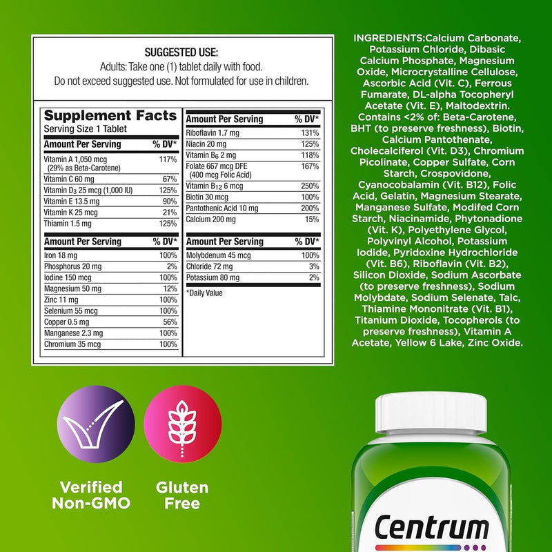 Centrum Adult Multivitamin/Multimineral Supplement with Antioxidants, Zinc, Vitamin D3 and B Vitamins, Gluten Free, Non-GMO Ingredients - 200 Count New 200 Count (Pack of 1)