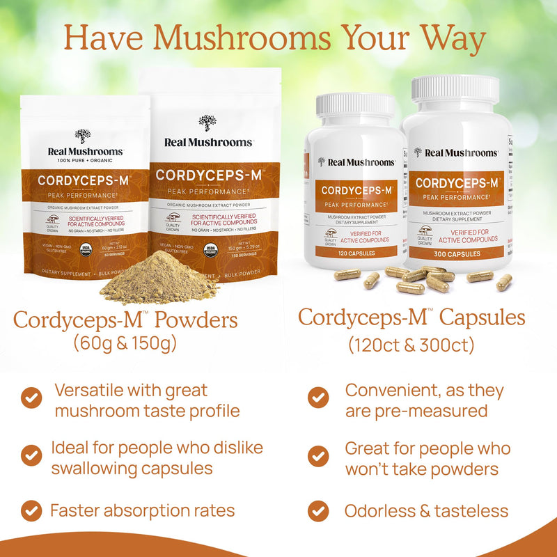 [Australia] - Real Mushrooms Supplement Capsules - Cordyceps Mushroom Powder Rich in Beta Glucans - Mushroom Pills Cordyceps for Energy and Performance - Vegan, Non-GMO, No Grain Fillers, 120 ct Cordyceps Capsule 120 Count (Pack of 1) 