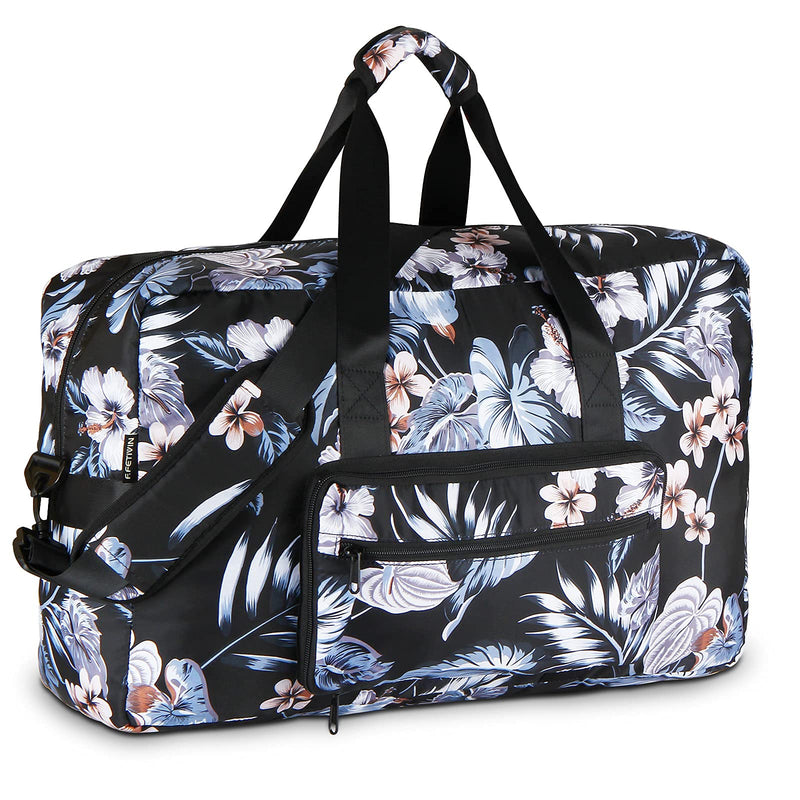 F.FETIVIN Foldable Travel Duffel Bag Floral Weekender Overnight Bag for Women Girls carry on Luggage Bag