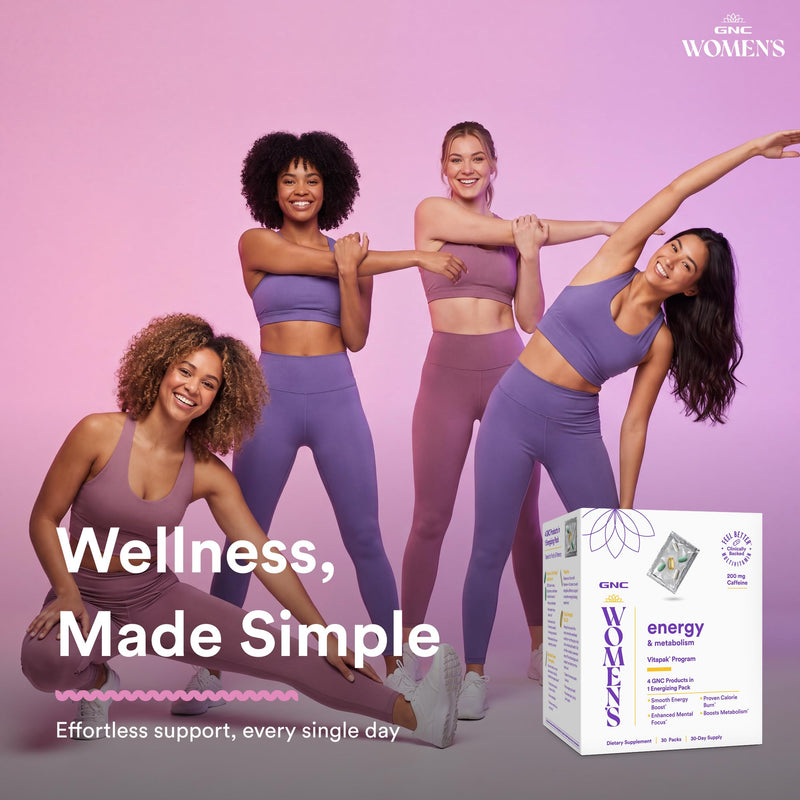 GNC Women's Energy & Metabolism Vitapak Program, 1 Month Supply | B Vitamins Support Energy and Metabolism, Caffeine and L-Theanine Support Focus and Smooth, Sustained Energy