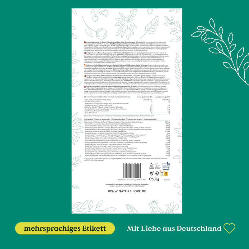 [Australia] - NATURE LOVE® Premium Collagen Powder 500g - Wildberry Flavor - Collagen from pasture-raised cattle - highly bioavailable, no added sugar or sweeteners - laboratory tested, produced in Germany 500 grams 