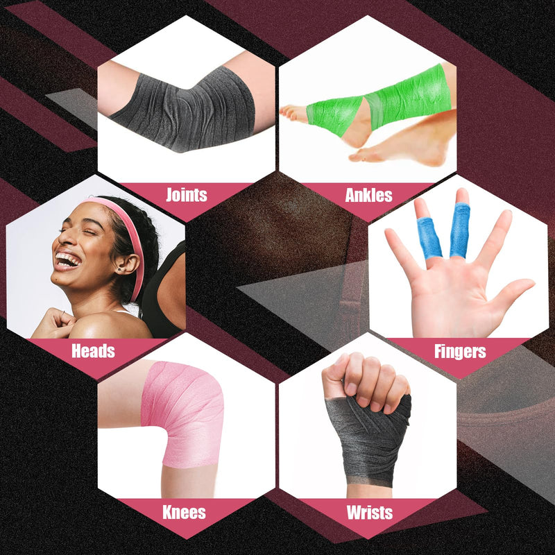 [Australia] - 4 Pack Pre Wrap Athletic, Multi Color Prewrap, Pre Wrap for Hair Soccer, Prewrap Athletic Tape Headbands, 2.76 Inches X 12 Yards - Pink, Black, Blue, Green 