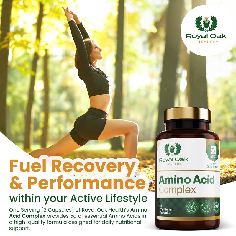 Full Spectrum Amino Acid Complex | Complete with All 20 EAA & BCAAs in Free Form for Instant Digestion | Essential & Branch Chain Amino Acids Supplement | 60 Vegan Capsules | UK Made