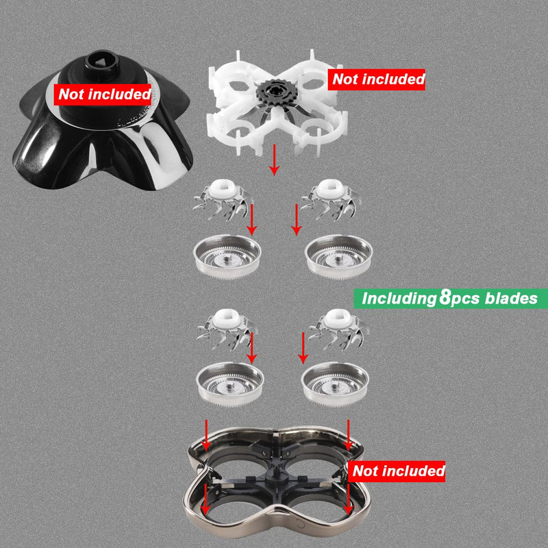 [Australia] - 8 PCS Head Shaver replacement Blades for SKULL SHAVER Pitbull Carver PRO 4 Head Electric Razor Replacement head 8 Pcs Silver 