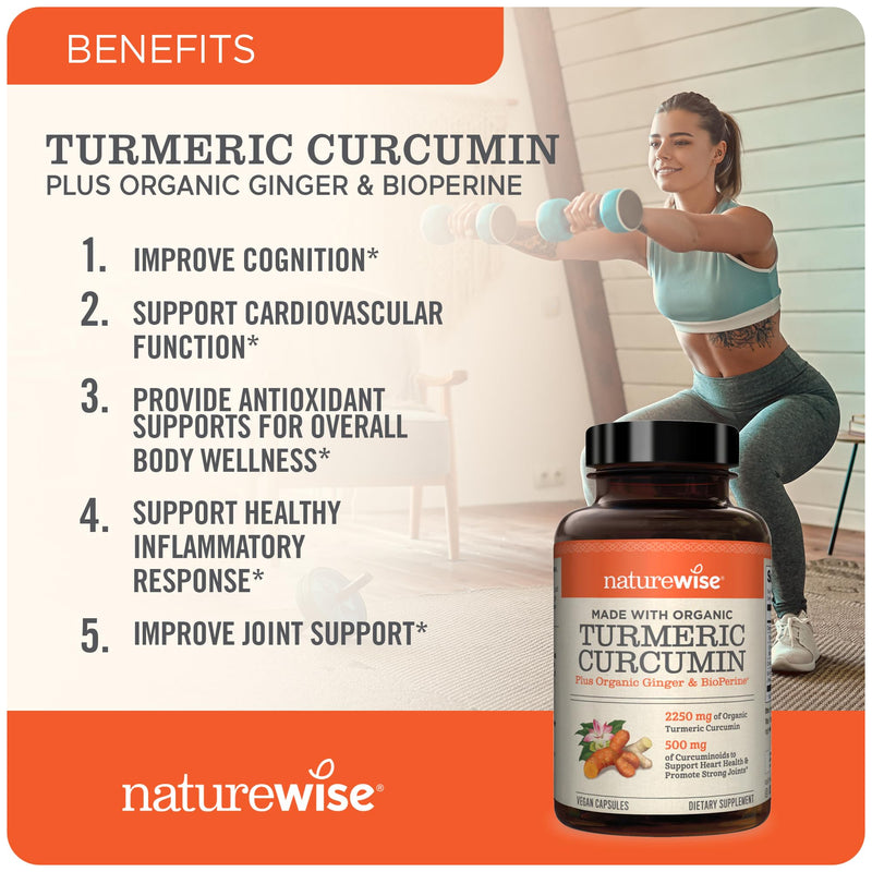 [Australia] - NatureWise Curcumin Turmeric 2250mg | 95% Curcuminoids & BioPerine Black Pepper Extract | Advanced Absorption for Joint Support [2 Month Supply - 180 Count] Unflavored 180 Count (Pack of 1) 