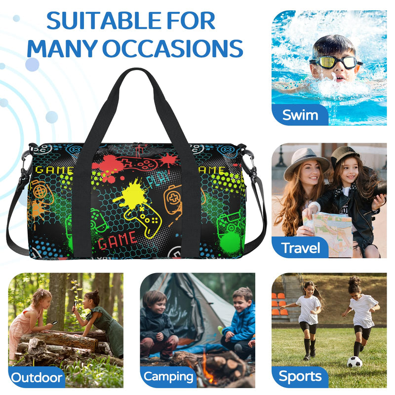 Kids Overnight Duffle Bags Boys Girls Game Theme Sports Gym Bag Small Toddler Weekender Carry-On Tote for School Practice, Sports, Travel - Birthday Gifts for Kids B-game