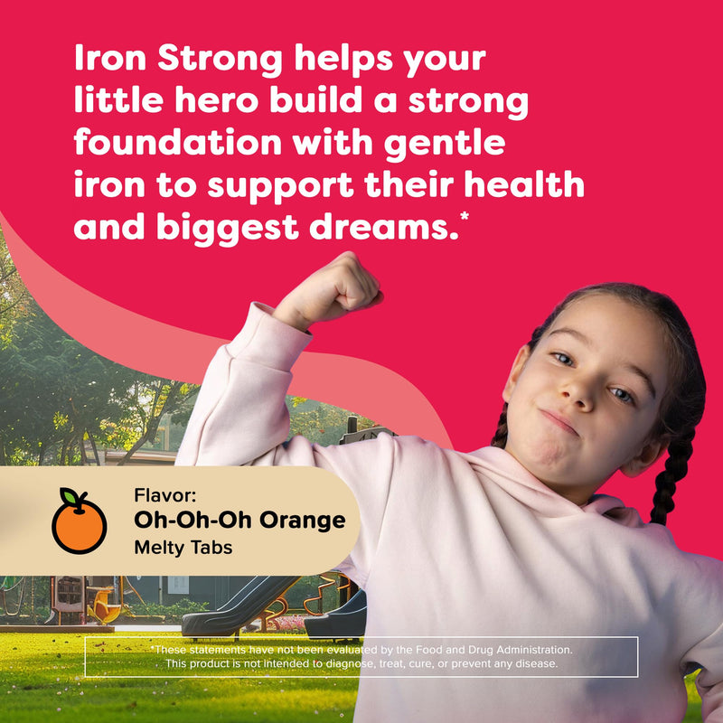 Renzo's Iron Supplements for Kids, Dissolvable Vegan Kids Iron Supplement with Vitamin C, Sugar-Free Melty Tabs, Orange Flavor, 90-Count | 9 mg per tablet, With Vitamin C for Enhanced Absorption, Gentle on the Stomach, Sugar-Free, Orange Flavor, 45-90 ...