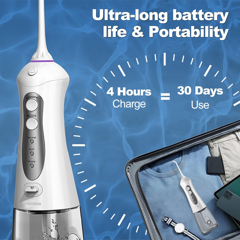 [Australia] - Water Flosser Cordless Teeth Pick: Portable Adults Dental Oral Irrigator for Travel Flossers Cleaning Picks 300ML Grey 