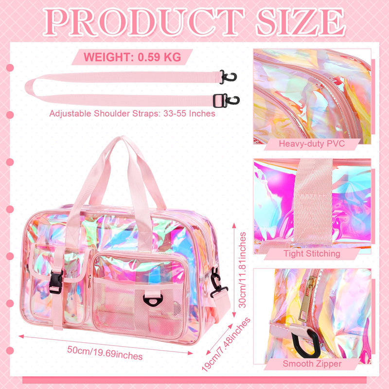 Abbylike Clear Bag Large Heavy Duty Tote for Stadium Events 20" Duffle Transparent Gym Bag for Sport Event Travel Makeup Work Iridesent Pink
