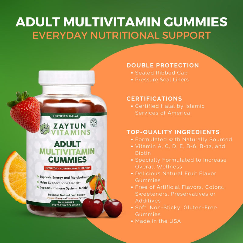 Zaytun Vitamins Halal Kids and Adult Multivitamin Gummies, Complete Daily Nutritional Support for Family, Vegetarian, Supports Energy and Healthy Growth, Made in USA - Halal Vitamins