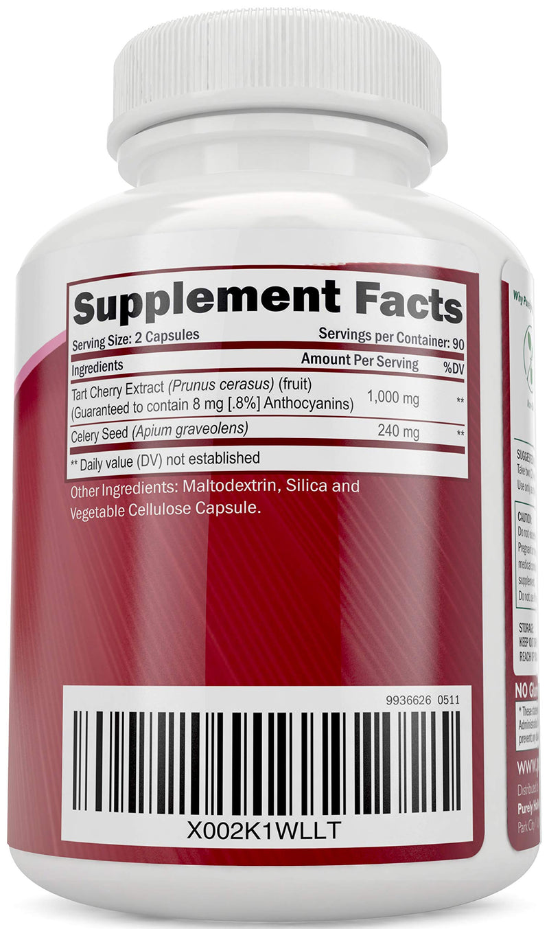 [Australia] - Tart Cherry Extract Capsules 1,000mg - 180 Capsules, 3 Month Supply - Blend with Tart Cherry and Celery Seed Powder 