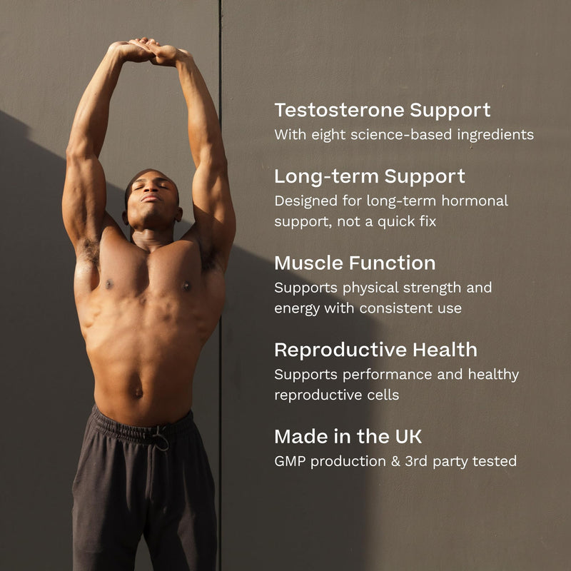 Testosterone Support for Men | Ashwagandha, Boron, Fenugreek, Zinc, D Aspartic Acid | 60 Capsules | High Strength & Lab Tested | Made in The UK | Biodegradable Packaging