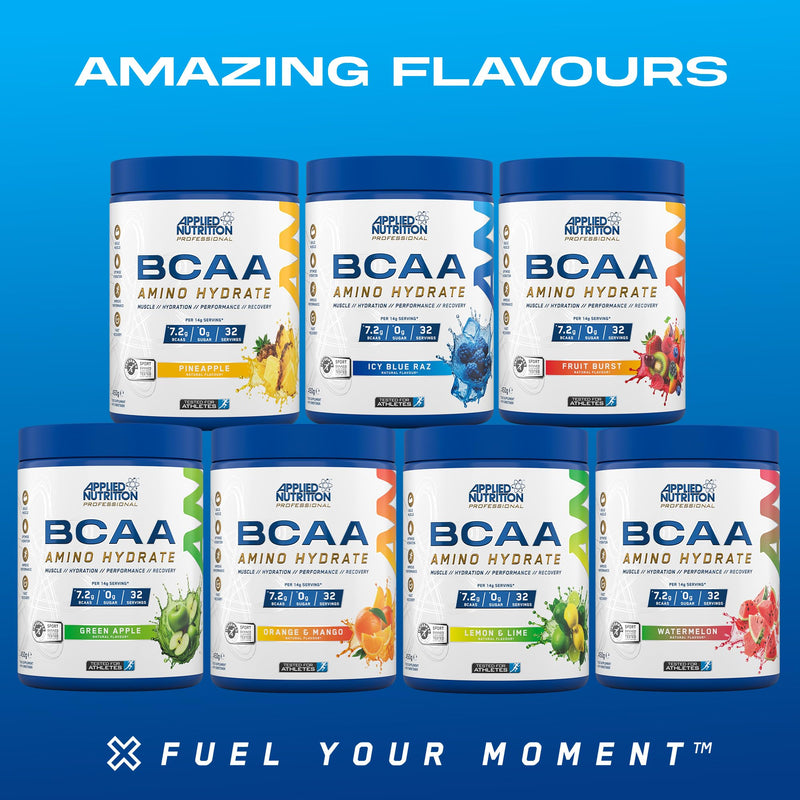 Applied Nutrition BCAA Powder - Branched Chain Amino Acids BCAAs Supplement, Amino Hydrate Intra Workout & Recovery Energy Drink (450g - 32 Servings) (ICY Blue Raz) Icy Blue Raz 450g (Pack of 1)