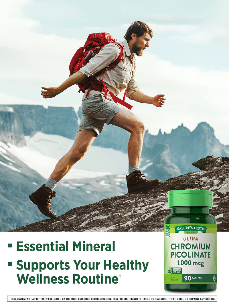 [Australia] - Ultra Chromium Picolinate 1000mcg | 90 Tablets | Vegetarian, Non-GMO & Gluten Free Supplement | by Nature's Truth 