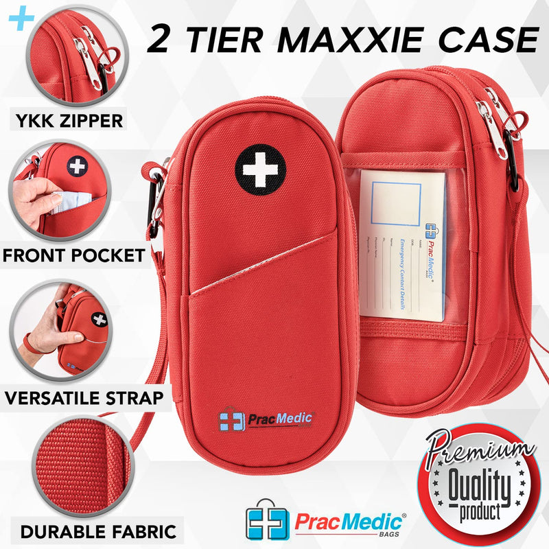 [Australia] - PracMedic Bags Epipen Carry Case- Medicine Bag- 2 Tier Insulin Cooler Travel Case to hold Diabetic Supply, Asthma Inhaler Spacer, Epi Pen, Auvi Q, Diabetes Medication- First Aid Bags Empty (Red) Red 