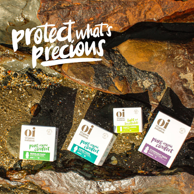 [Australia] - Oi | Organic Initiative - Ultra-Thin Pads with Wings | 100% Certified Organic Cotton, Unscented | Leak Free, Biodegradable | Non-GMO, Toxin Free (Regular/Super, 20, Count) Regular/Super 