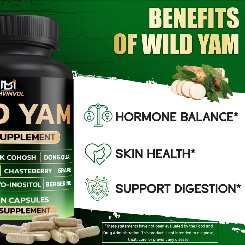 [Australia] - Wild Yam Supplement | Red Clover, Black Cohosh, Evening Primrose, Berberine, Myo-Inositol - Hormone Balance for Women [ 90 Capsules] 