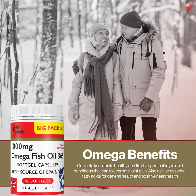 Omega Fish Oil 369-90 Soft Gel Capsules - 1000mg - High Source of EPA & DHA - Daily Supplement - Fish Oil Omega 3 - Improve Endurance - for General Health & Wellbeing
