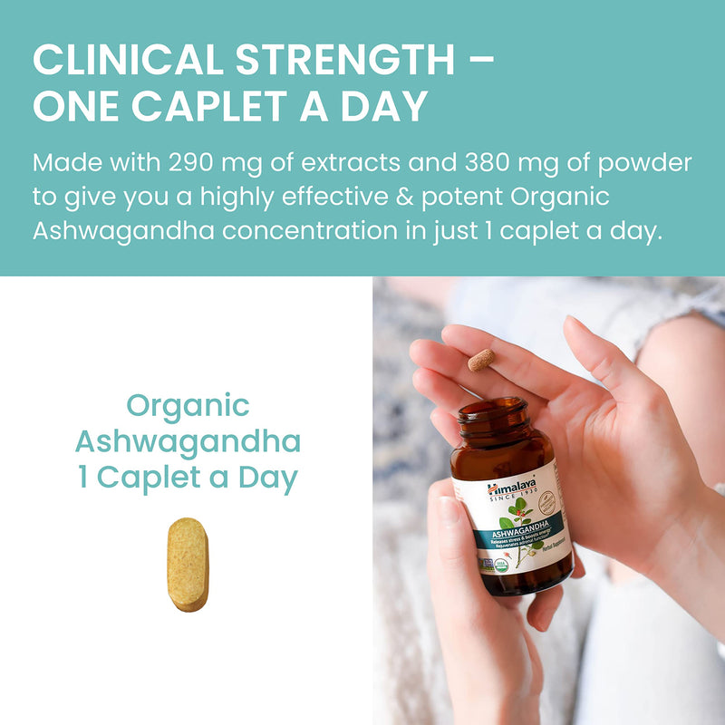 [Australia] - Himalaya Organic Ashwagandha, 120 Day Supply, Herbal Supplement for Stress Relief, Energy Support, Occasional Sleeplessness, USDA Organic, Non-GMO, Vegan, Gluten Free, 670 mg, 60 Caplets, 2 Pack 