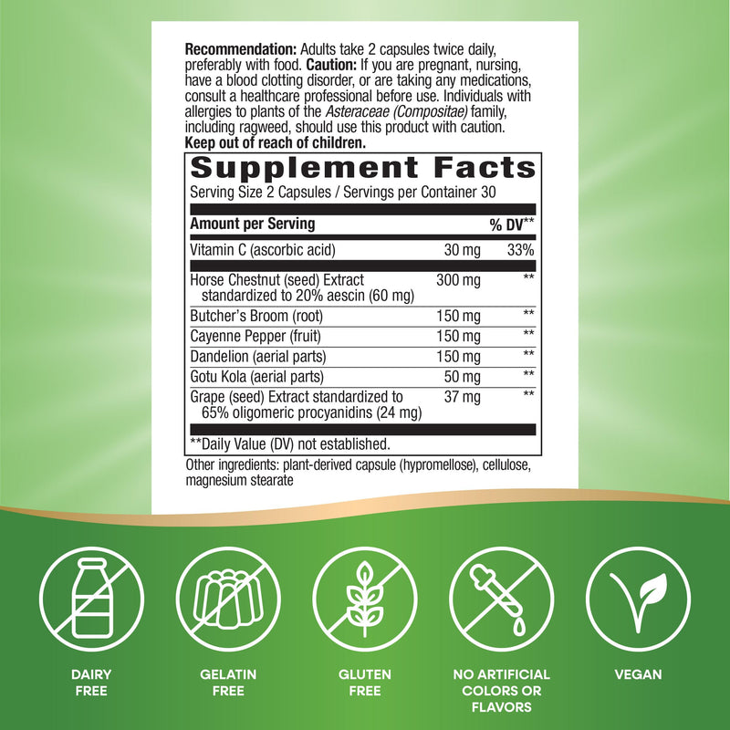 [Australia] - Nature's Way Leg Veins Support Blend, Horse Chestnut, Grape Seed Extract, and Cayenne Pepper for Leg Vein Support, Vegetarian, 60 Capsules 