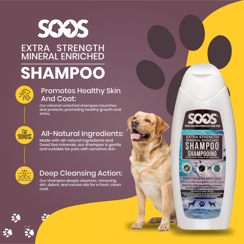 Soos Pet Shampoo Extra Strength Cat and Dog Shampoo Natural Dead Sea Minerals Fast Absorbing - 1x Bottle (500ml) - PawsPlanet Australia