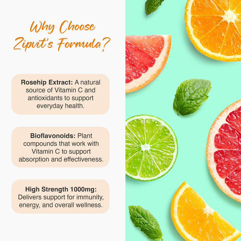 Zipvit Vitamin C 1000mg, 180 High Strength Vitamin C Tablets with Rosehip & Bioflavonoids, Vegan VIT C Supplement, Supports The Immune System and Reduction of Tiredness and Fatigue 180 Tablets - Jar